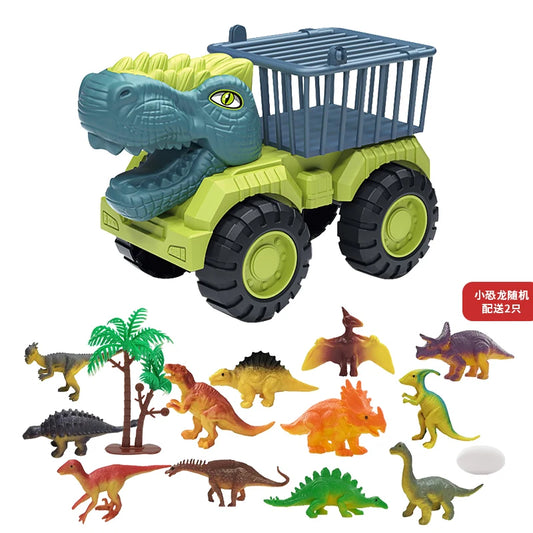 Sliding Dinosaur Engineering Vehicle Toy Set with Pull Back Function - Large Transport Vehicle